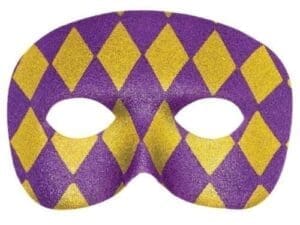 Purple  Gold Harlequin 3 in. X 7 in. Mardi Gras Plastic Masquerade Mask