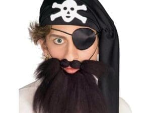 Childs Black Caribbean Pirate Captain Costume Beard and Moustache Sets