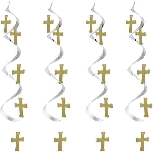Creative Converting 5-Count Dizzy Dangler Hanging Cross Streamers, Silver/ Gold - 031480