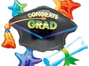 Congrats Grad Cap School Colors Cluster Super Shape 31in Foil Balloon