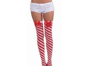 Candy Cane Thigh High Stockings Red/White O/S