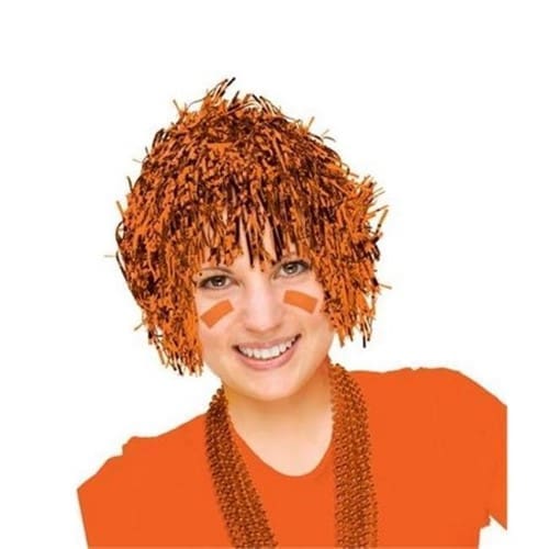 399013.05 Team Spirit Fun Foil Wig, Orange Peel - Pack of 6