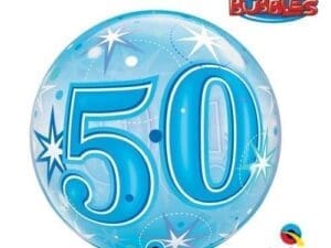 22 Inch Blue Starburst Sparkle Bubble 50th