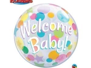 22 in. Welcome Baby Colorful Dots Bubble Balloon