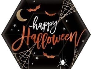 9 Inch Happy Halloween Festive Hexagon Shaped Party Paper Plates