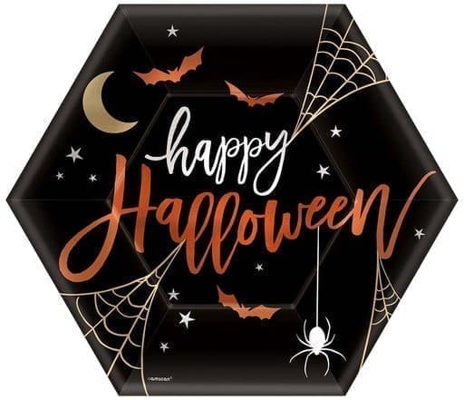 9 Inch Happy Halloween Festive Hexagon Shaped Party Paper Plates
