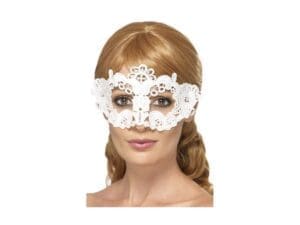 White Embroidered Lace Filigree Floral Eye Mask -  Lace Eyemask Ball White Embroidered Filigree Masquerade Masked Floral Venetian Fancy Dress