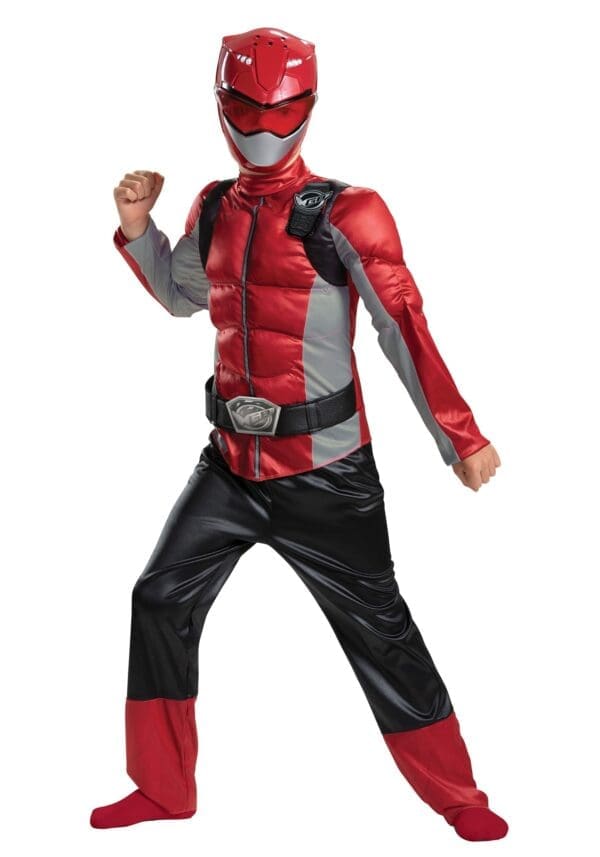 Boy's Red Ranger Muscle Halloween Costume - Beast Morphers