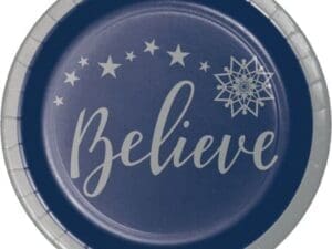 Silent Night "Believe" Paper Dessert Cake Plates 7" 8 Ct Navy Silver