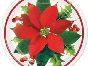 Holiday Poinsettia Paper 7" Dessert Cake Plates 8 Ct