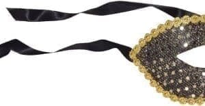 Star Power Reflective Masquerade Half Mask, Black Gold, One Size
