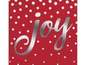 Foil Stamped Holiday Joy Red Beverage Napkins, 16 Pack
