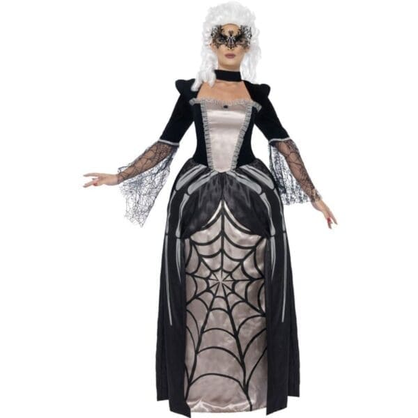 Smiffy's Adult Women's Black Widow Baroness Costume, Printed Dress, Carnival of -