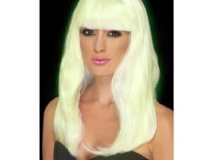 Long White Ladies Glow in the Dark Wig -  Glow Wig Dark Halloween Fancy Dress Ladies Glam Party Adult Long Accessory Blonde