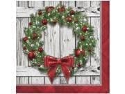 Club Pack of 288 Apple Red and Green Rustic Wreath 2-Ply Beverage Napkin 10"