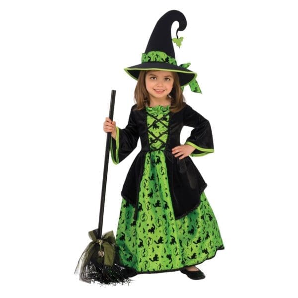Girls Green Witch Costume - Image 2