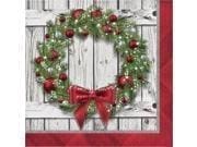 Club Pack of 288 Apple Red and Green Rustic Wreath 2-Ply Lunch Napkin 12.875"
