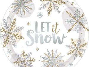 Christmas Shining Snow Round Metallic Plates, 10-1/2", White