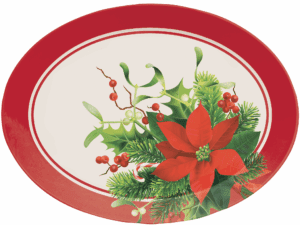 Christmas Poinsettia Oval Tray