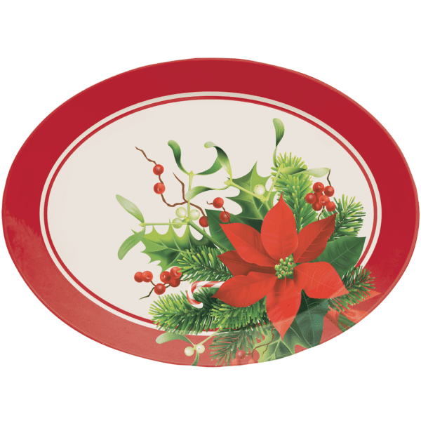 Christmas Poinsettia Oval Tray