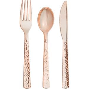 Hammered Assorted Cutlery, Metallic Rosegold