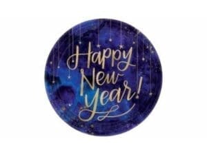 Midnight New Year's Eve Round Metallic Paper Plates, 10-1/2", Blue, 8 Plates per Pack