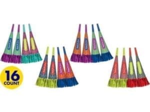 New Year's 9 in. Multicolor Fringe Horn Multipack (16-Count