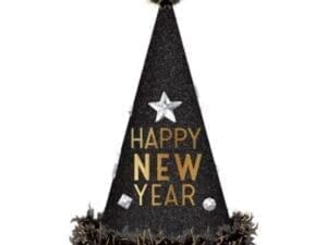 Glitter Black Happy New Year Party Hat