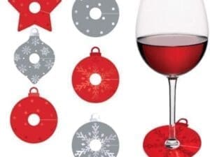Red & Silver Ornament Wine Glass Tags 18ct