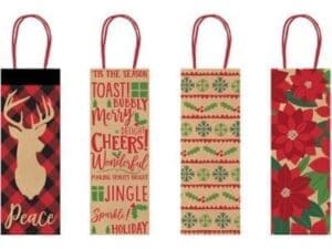 Amscan Christmas Bottle Bags, 14"H X 5"W X 5"D, Cozy, Pack of 4 Bags