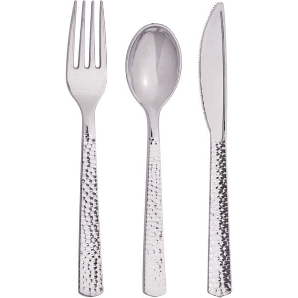 339401 Assorted Cutlery Hammered, Metallic Silver - 24 Count