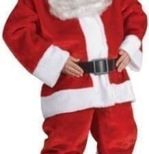 Santa Suit Plush 5pc Adult Costume, Red White Black