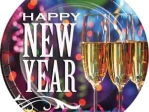 Pink and Blue New Year Printed Pizzaz Luncheon Plates 7"