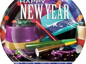 Pink and Blue New Year Printed Pizzaz Luncheon Plates 9"