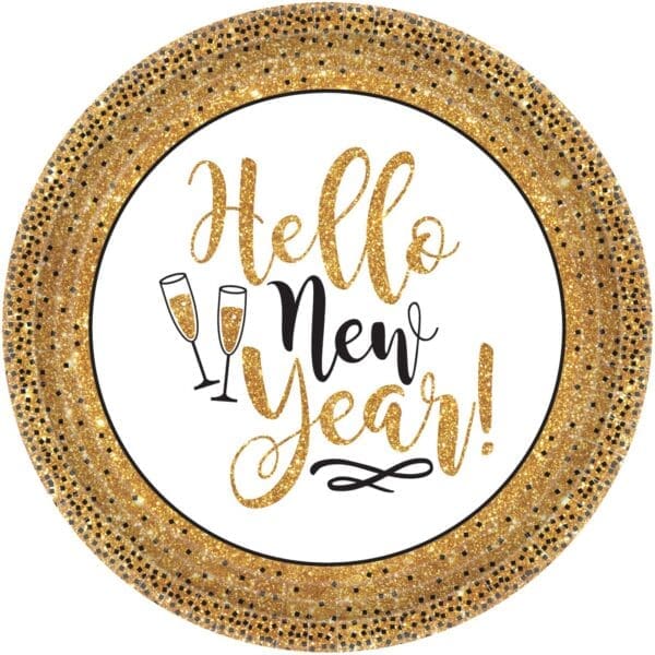 Gold Glitter New Year Dinner Plates