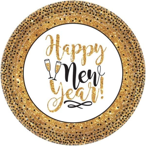 Gold Glitter New Year's Dessert Plates 18ct