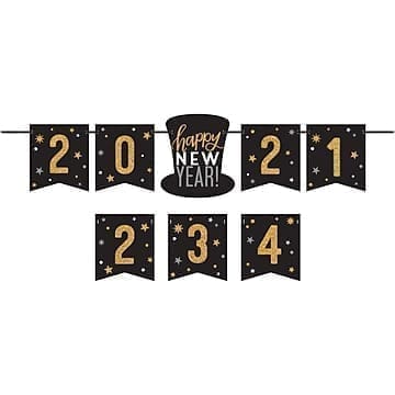Amscan Happy New Year's Letter Banner Kit, Black/Silver/Gold, 3/Pack (120619)