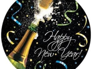 8 Count Paper Dinner Plates, New Year Pop, Black/Gold