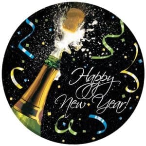 8 Count Paper Dinner Plates, New Year Pop, Black/Gold