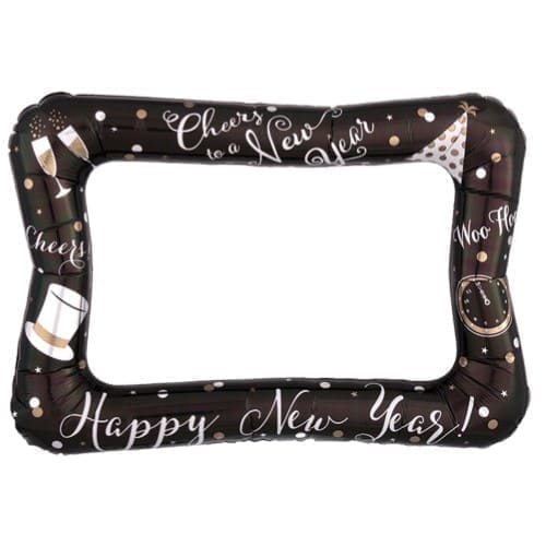 Cheers Happy New Year Selfie Frame Giant 23"x16" Foil Balloon, Black
