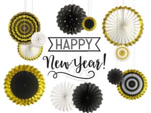Deluxe New Year's Fan Backdrop Set, Black/Gold/White