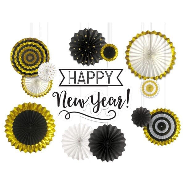 Deluxe New Year's Fan Backdrop Set, Black/Gold/White