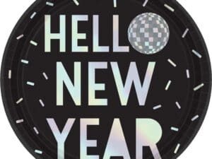 New Year's Disco Ball Drop Paper Plates, 9", Black, 8 Plates per Pack