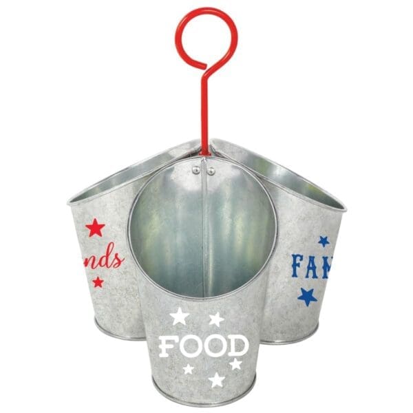 Patriotic Food Family Friends Galvanized Utensil Caddy, 10.75" X 7.25", Metal