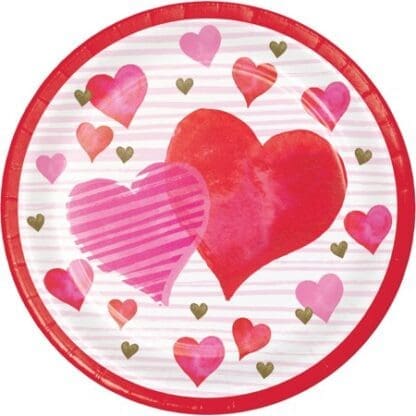 Textured Hearts Valentines Day 8 Ct 9 in Paper Lunch Plates