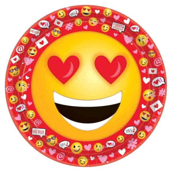 9 x 9 in. Valentine Emoji Paper Plate -