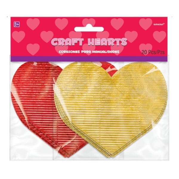 Valentine's Day Red and Gold Corrugated Paper Metallic Heart Cutouts