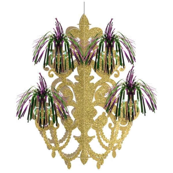 20.5 X 14.25 in. Green, Purple & Gold Firework Chandelier Mardi Gras Foil Decoration - Pack of 2