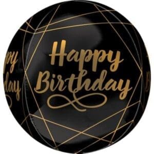 Black & Gold Elegant Birthday Balloon, 15in X 16in - Orbz