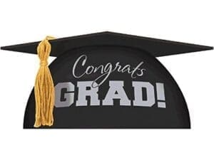 3 X 5 in. Congrats Grad Plastic Mortarboard Cake Topper - Black, Silver & Gold